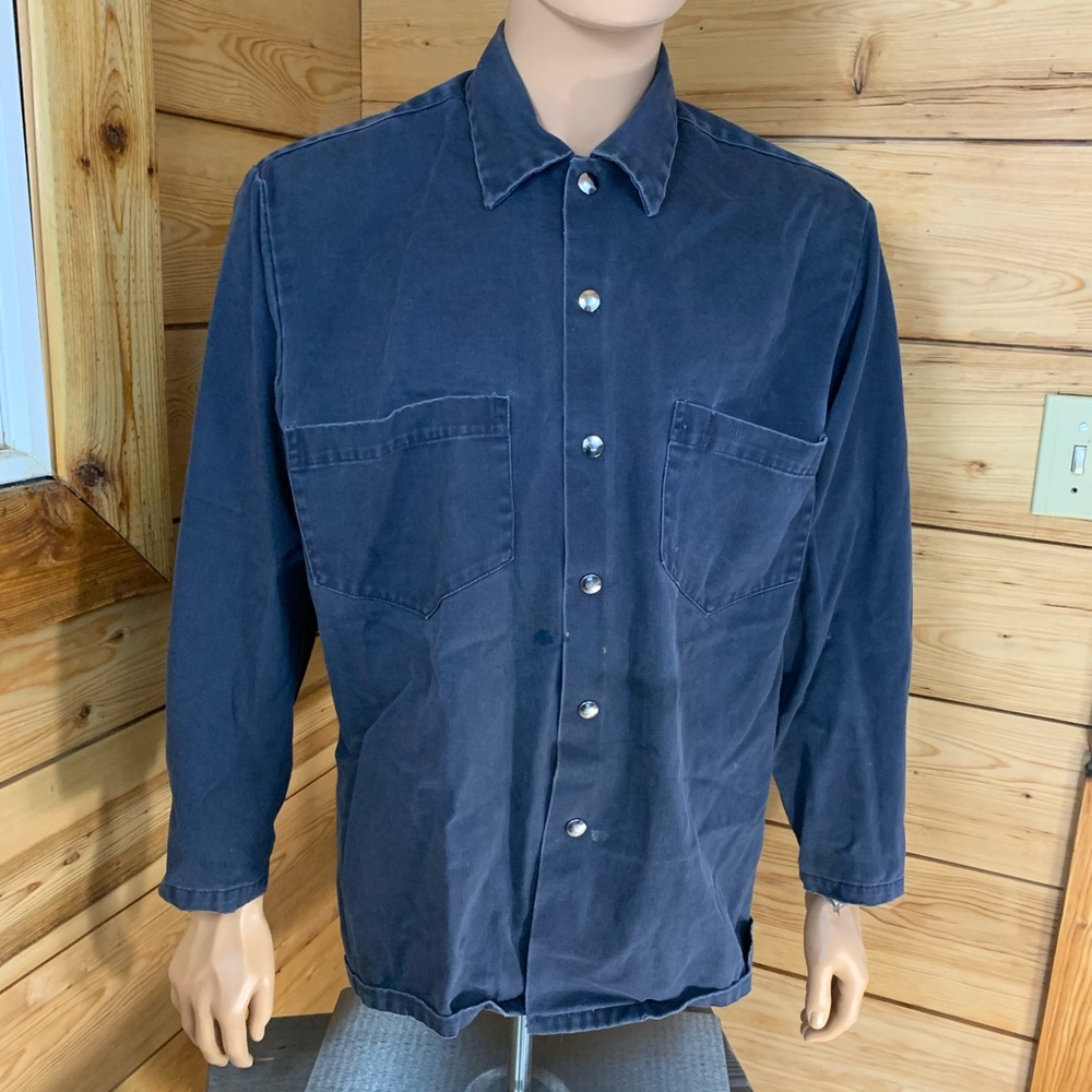 Men's XXL Chore Work Shirt‎ Long Sleeve Snap Button Up Classic Blue Shirt Jacket